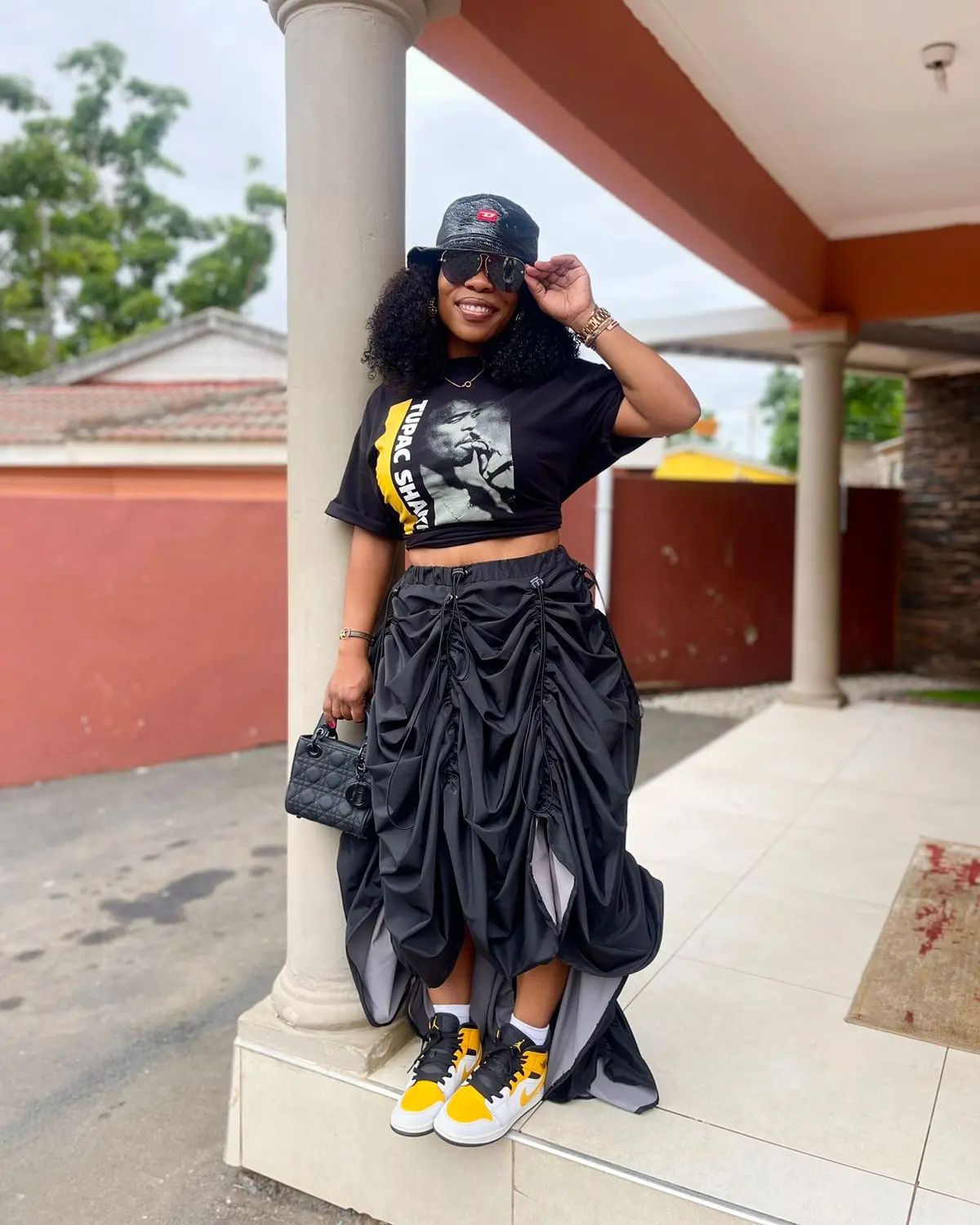 Drawstring Skirt Print T-Shirt Two Piece Set