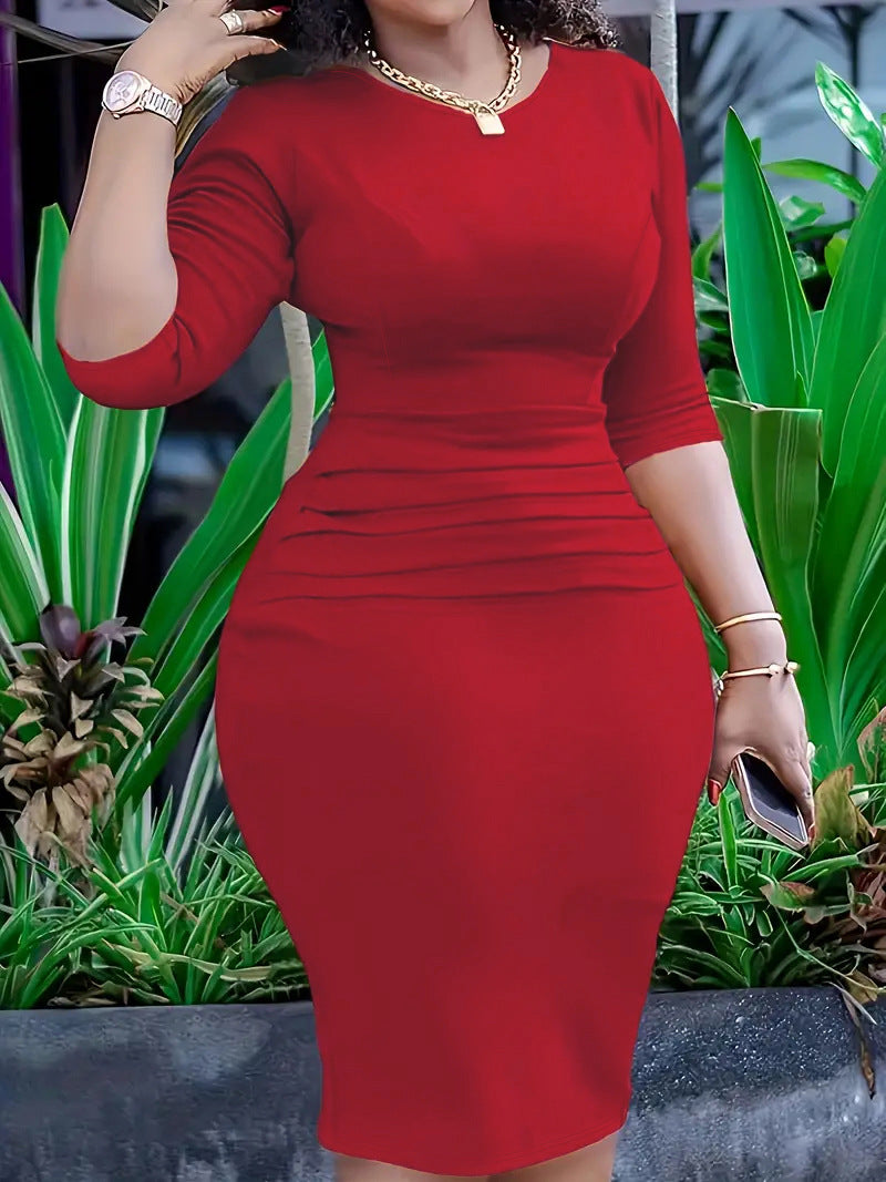 Plus Size Women Solid Bodycon Dress