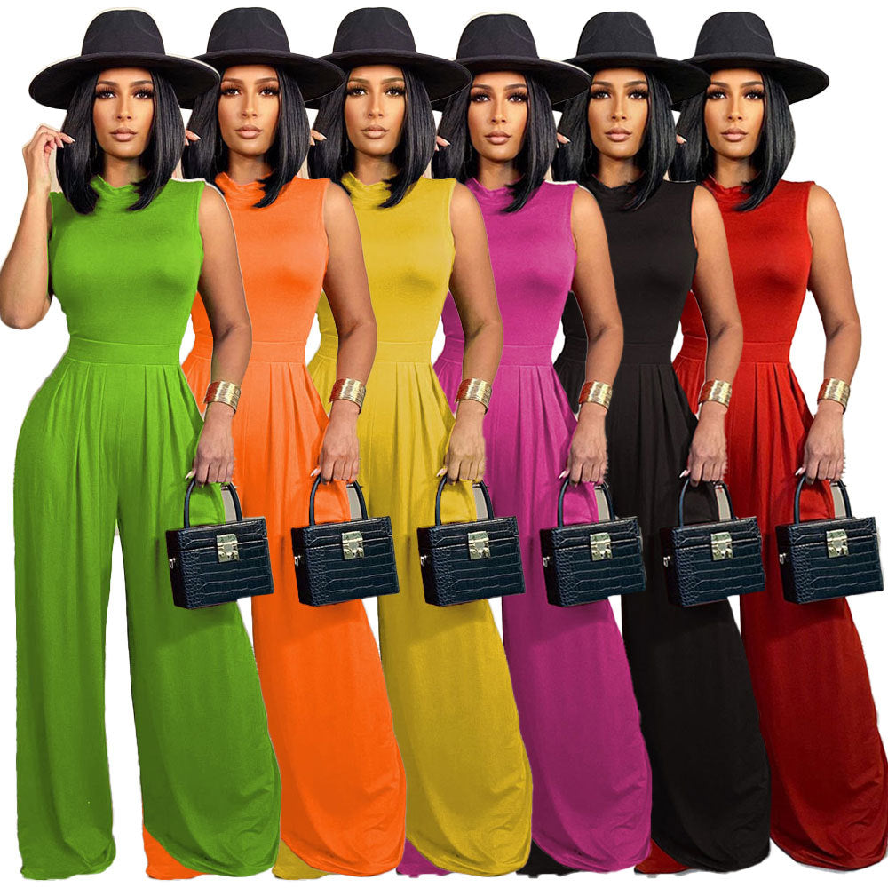 Fashion women's suit short-sleeved wide-leg pants solid color two-piece set