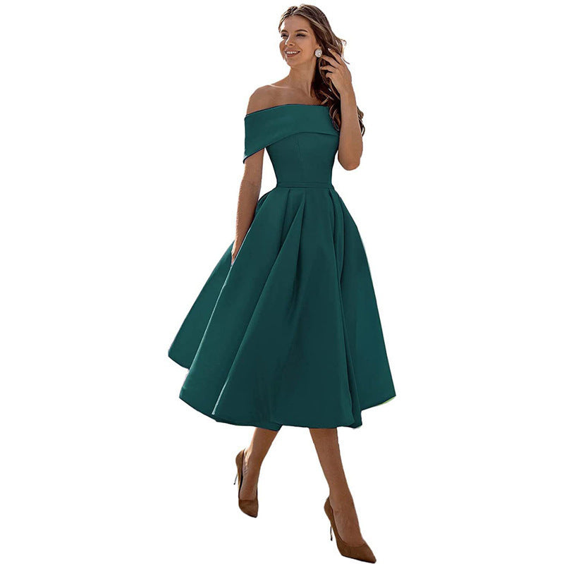 Elegant Off Shoulder Solid Color A-line Party Dress（Processing time need 3-6 days） 16