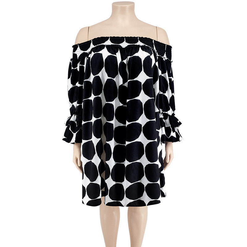 Plus Size Women's Short Sleeve comfortable Off Shoulder Polka Dot Print Loose Casual Dress 17