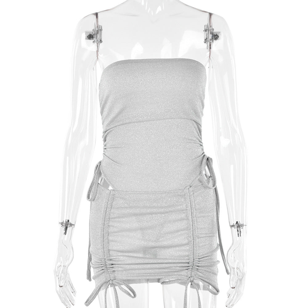 Women Summer Sexy Drawstring Top and Skirt Two-piece Set 7