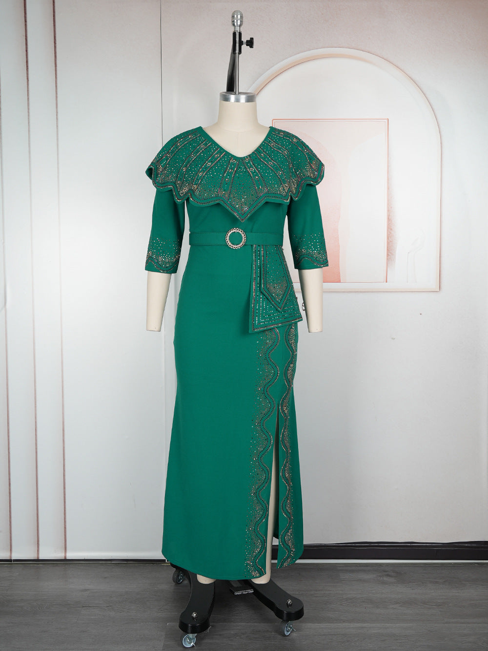 Africa Plus Size Women's Fashion Chic Elegant Formal Party Beaded V-Neck Dress 16