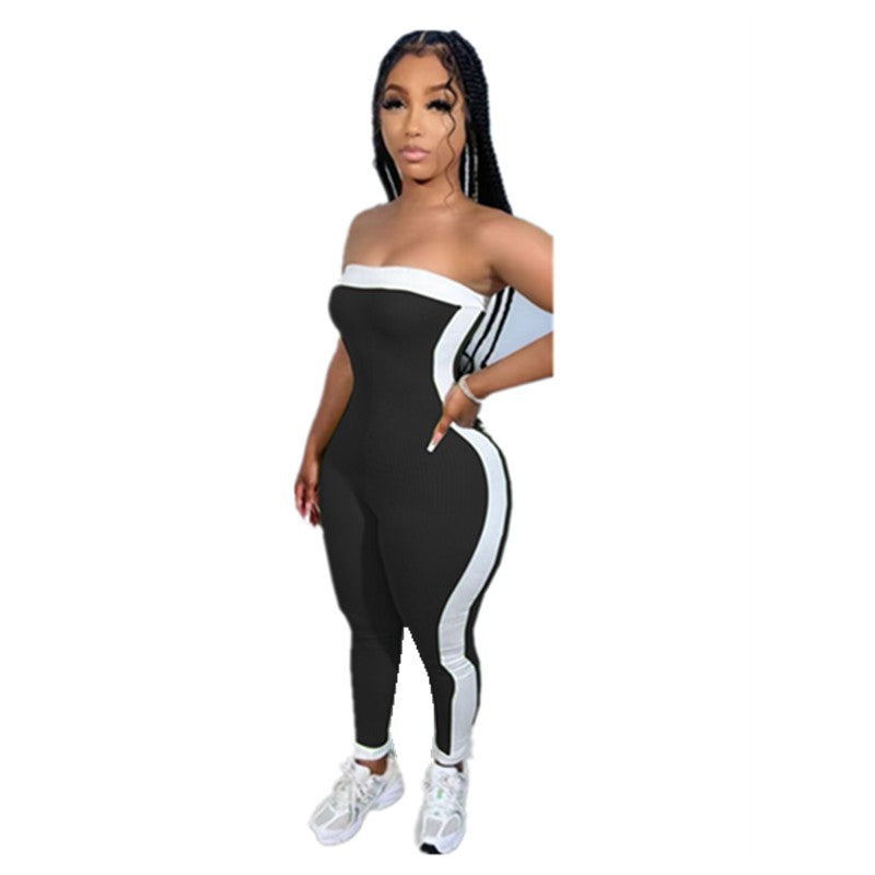 Strapless Color Block Sexy Tight Fitting Sporty Jumpsuit 10