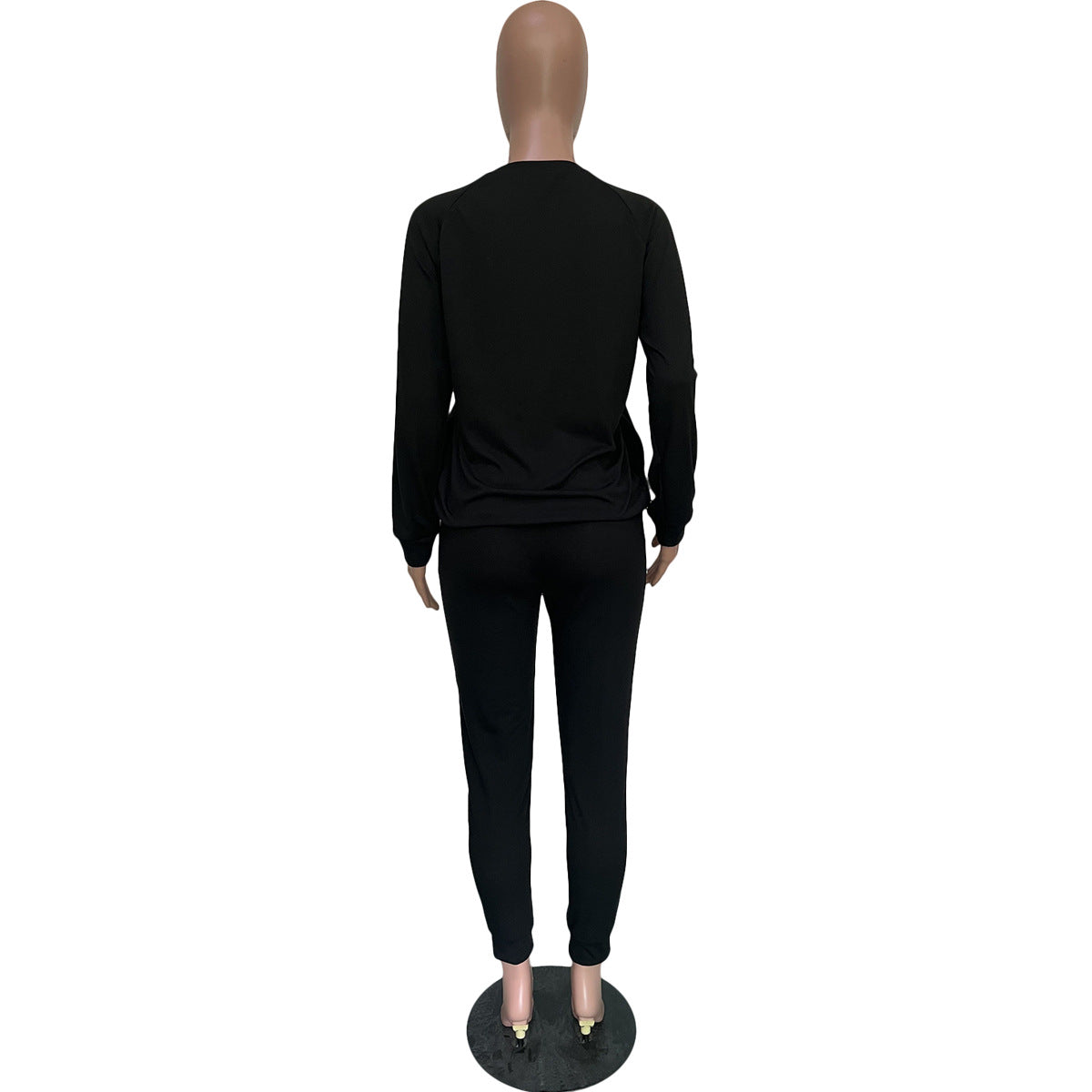 Women's Autumn winter solid color cotton drawstring pocket sports longs leeve two-piece pants set 20