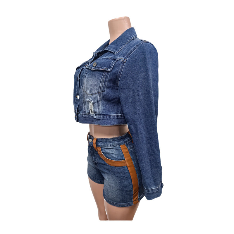 Women Embroidered Butterfly Appliqué Long-Sleeved Denim Embroidered Top 9