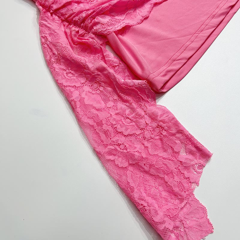 Sexy See-Through Camisole Hollow Lace Patchwork Bodycon Mini Skirt Women's Two Piece Set 24