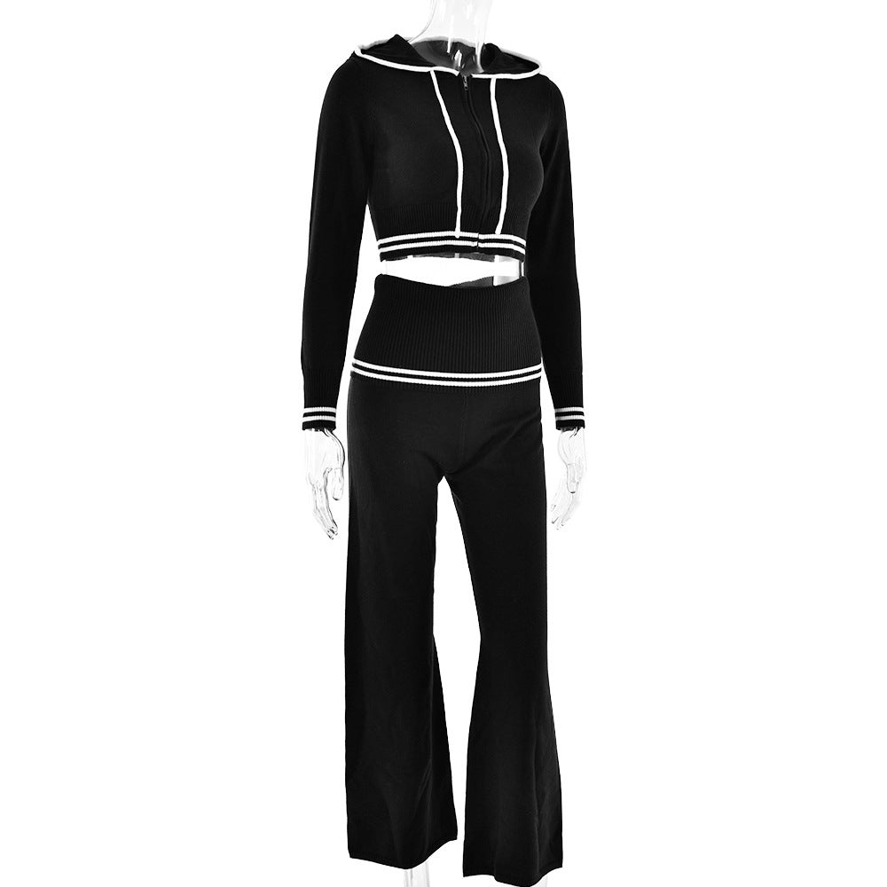 Women Autumn and Winter Knitting Top with Hood and Pants two-piece suit 12