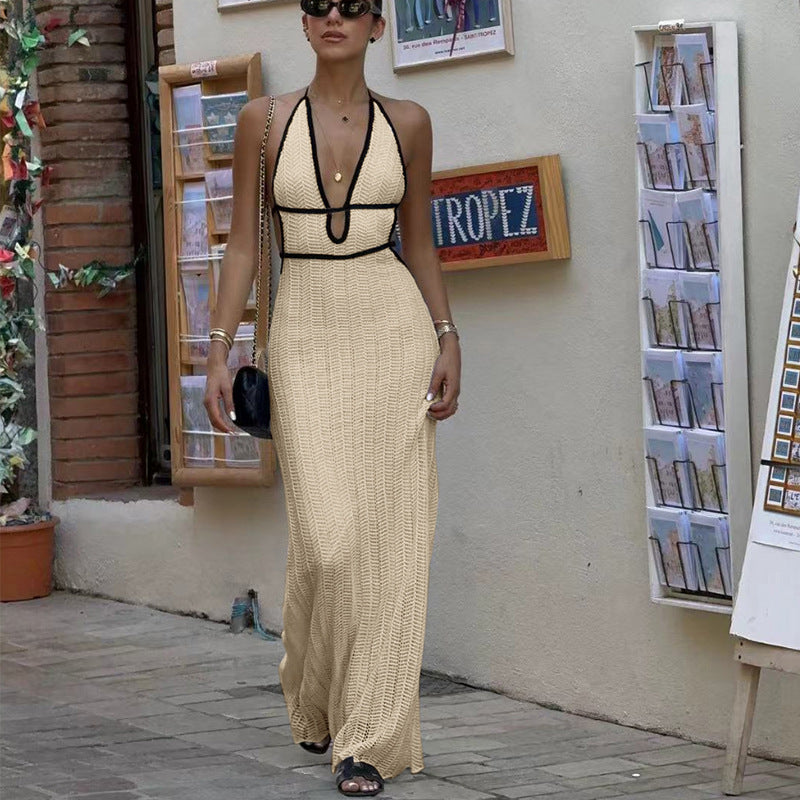 Sexy Low Back Slim Lace-Up Cross V-Neck Sleeveless Long Dress Summer Beach & Casual Holiday Wear 3