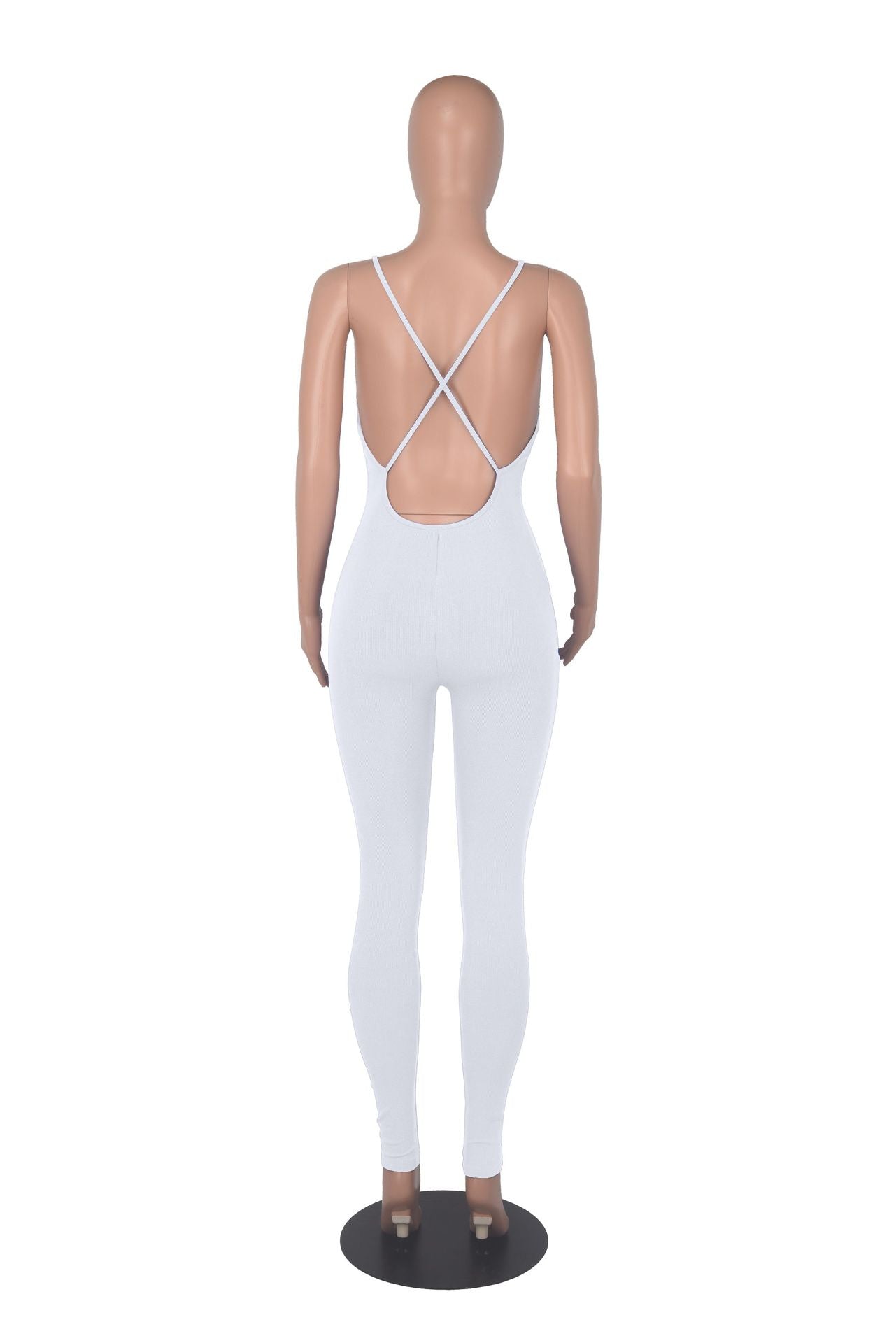 Women's Solid Color Rib Sling Deep V Tank with Chest Pad Casual Yoga Jumpsuit Ladies 22