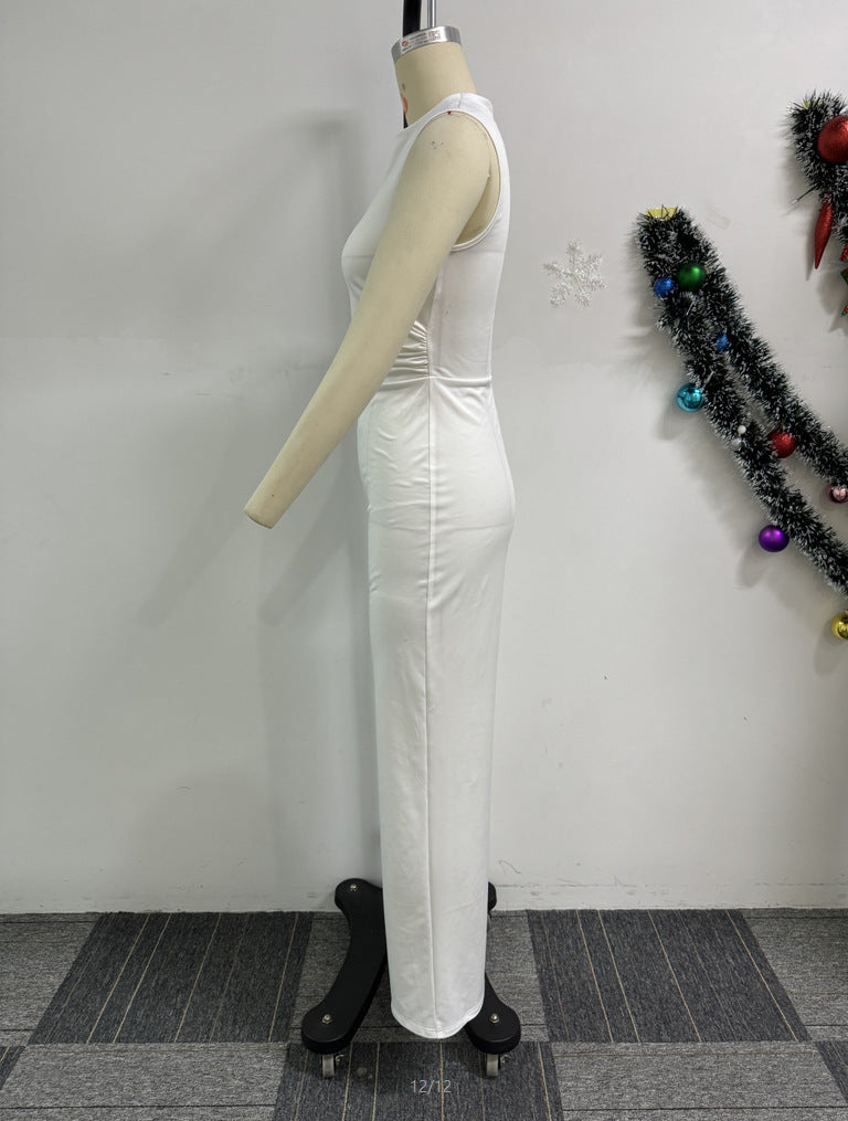 Sexy solid color sleeveless pleated wide-leg Jumpsuit 8