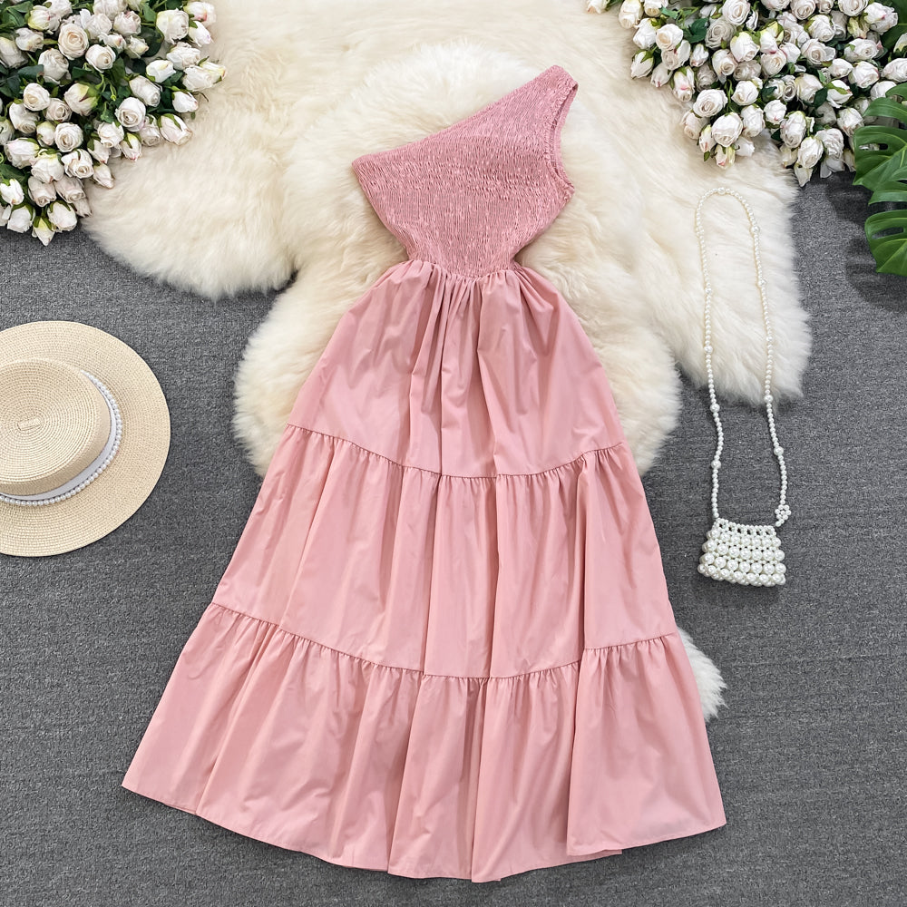 Retro Chic Sleeveless Slash Shoulder Slim Waist Slim Fit Beach Holidays A-Line Long Dress 41