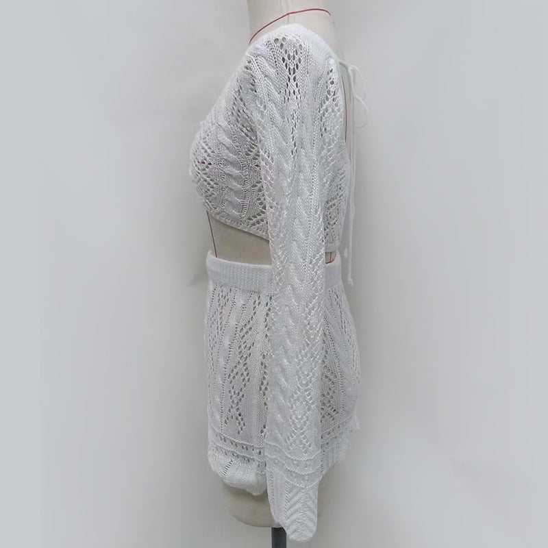 Sun Protection Women's Knitting Hollow Bikini Cover-Up Shirt Outer Wear 9