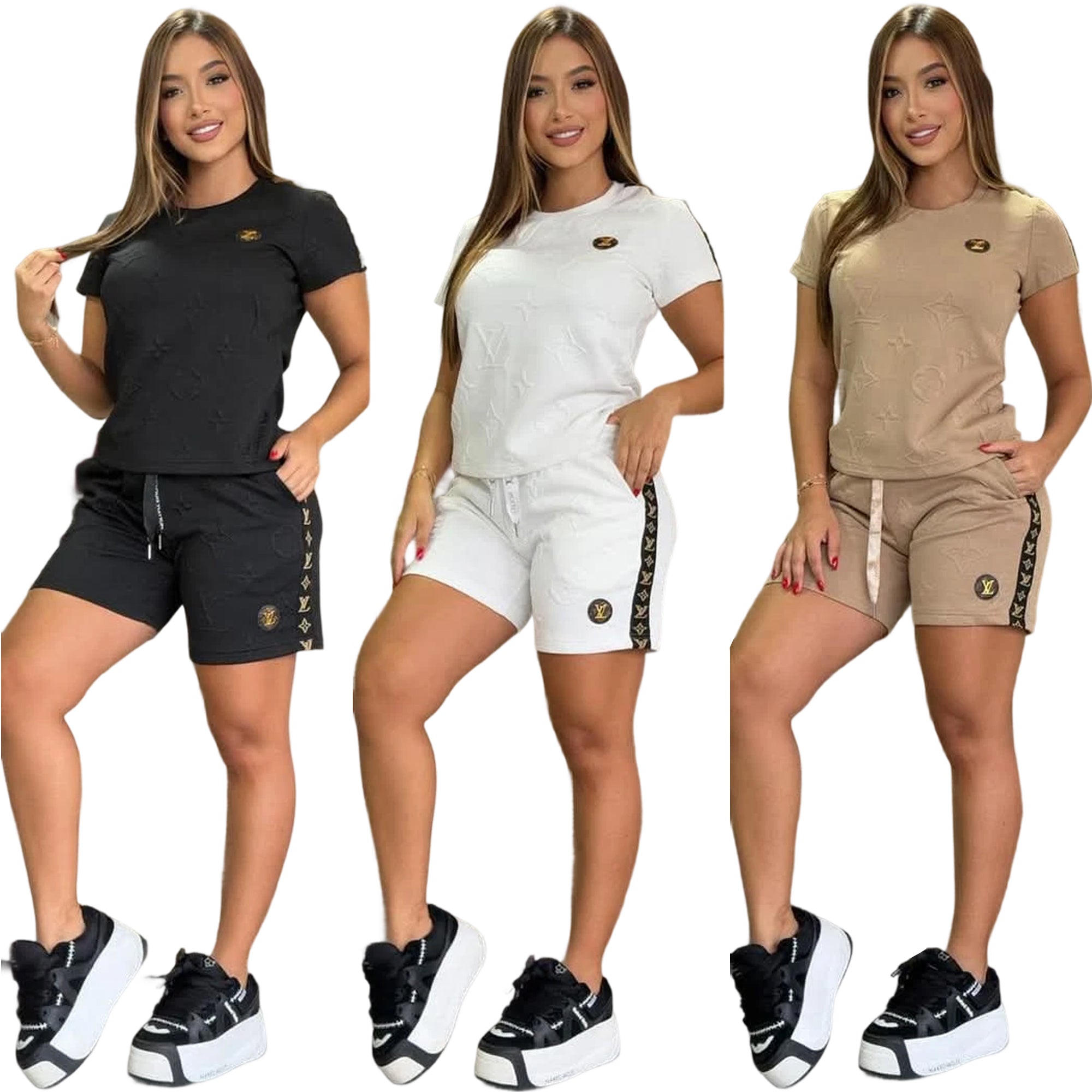 Women Jacquard Short Sleeve Top and Shorts Sports Two Piece Set 18