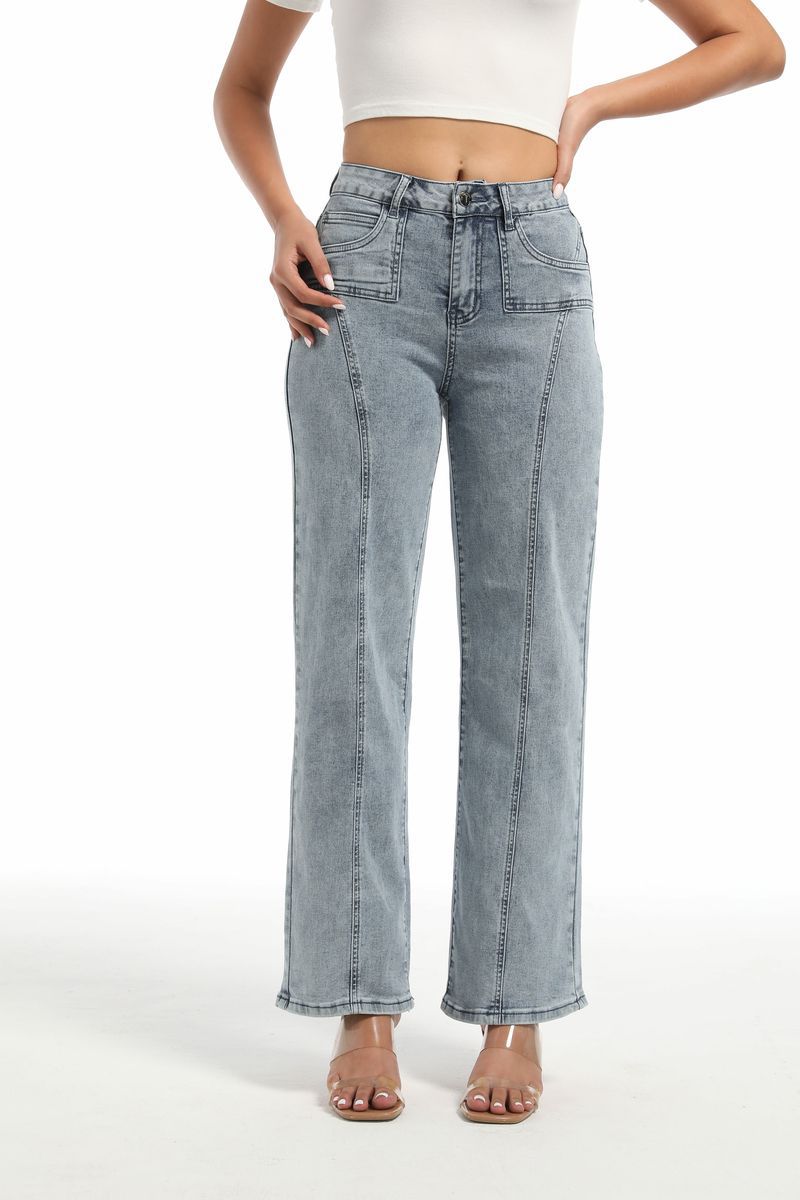 Women Casual retro blue denim trousers