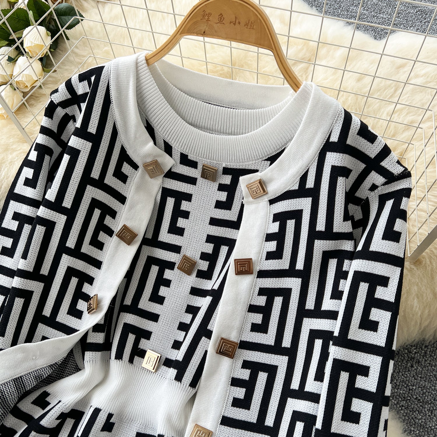 Women Cardigan Jacket Bodycon Dress Knitting Two-Piece Set 16