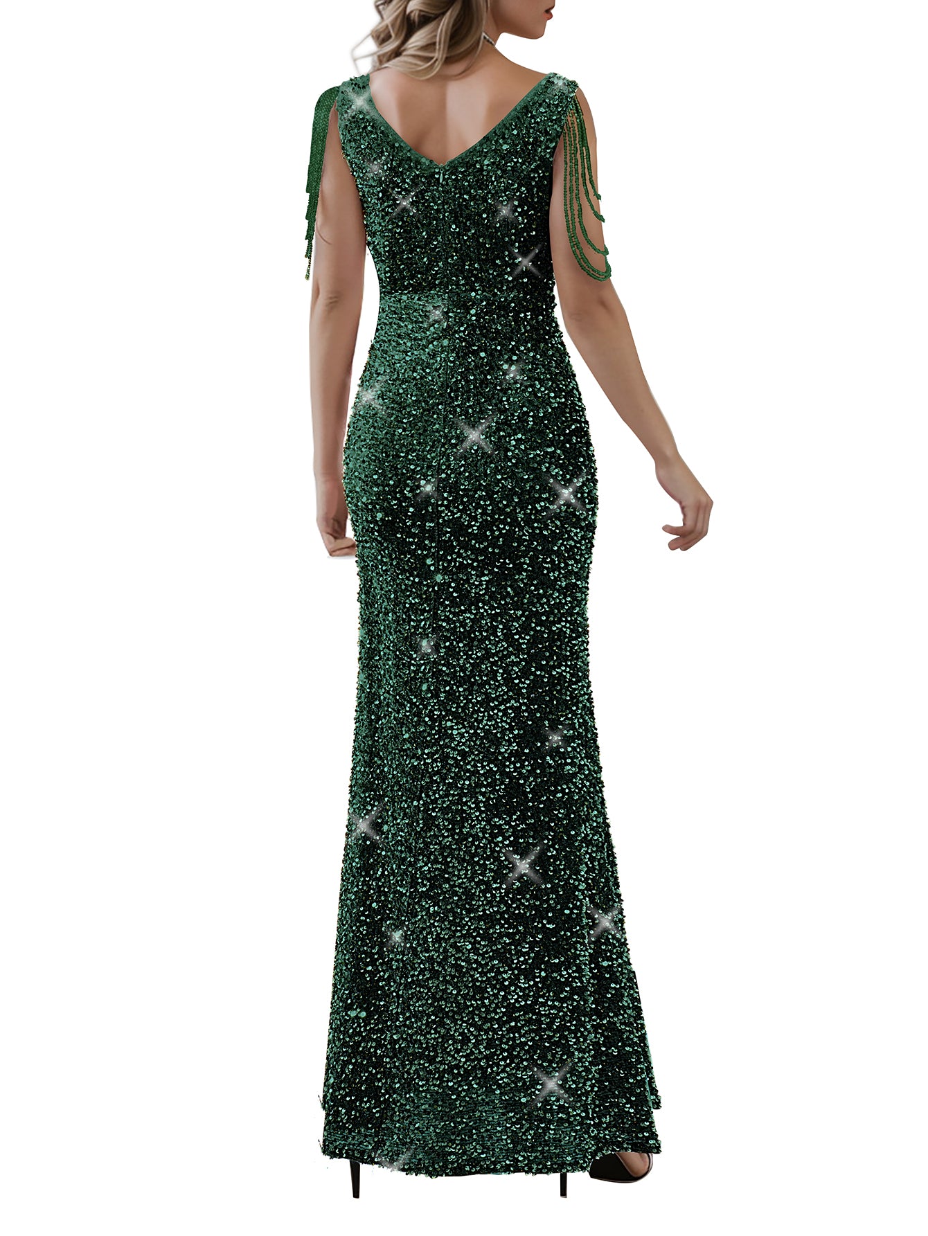 Chic Split Formal Party Long Sequin Evening Dress 8