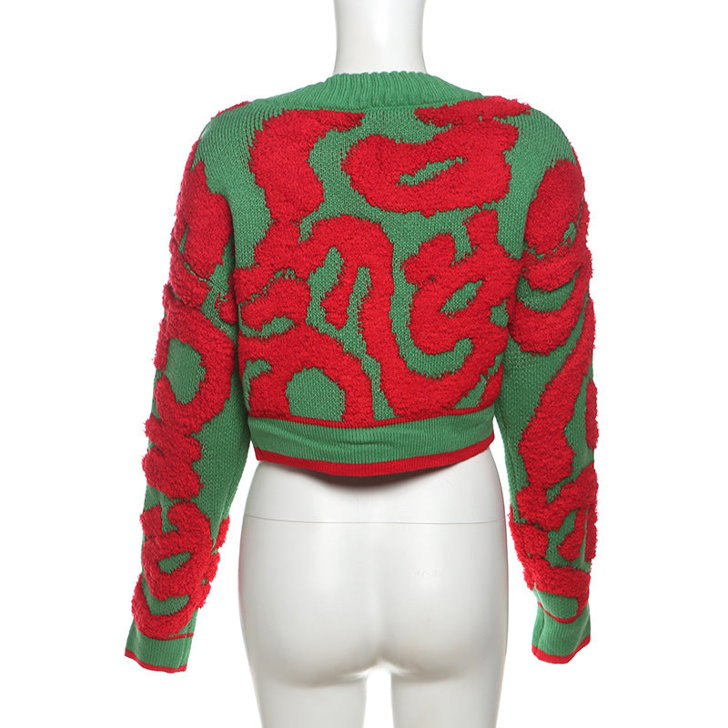 Autumn Fashion Color Matching V-Neck Buttoned High Waist Slim Women Knitting Top 20