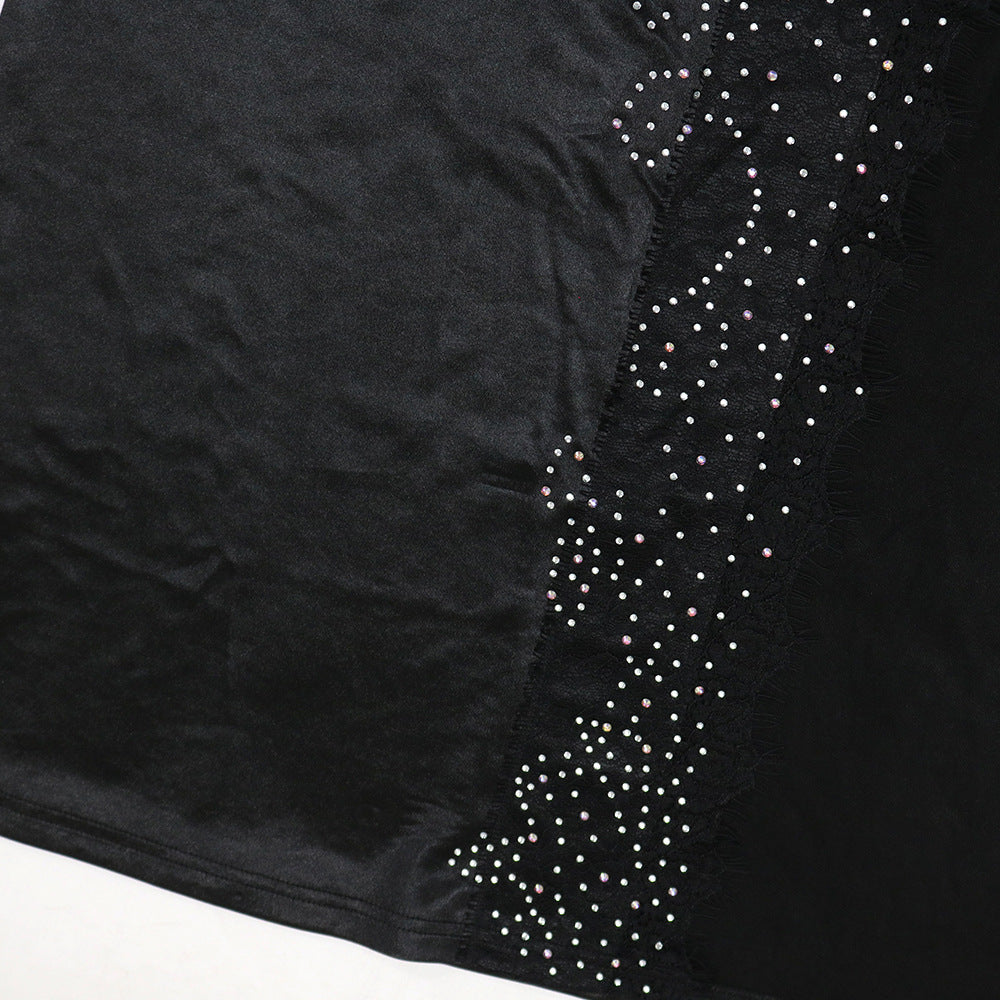 Sexy Solid Color Beaded Strap Irregular Party Dress Women Slit Long Gown 17