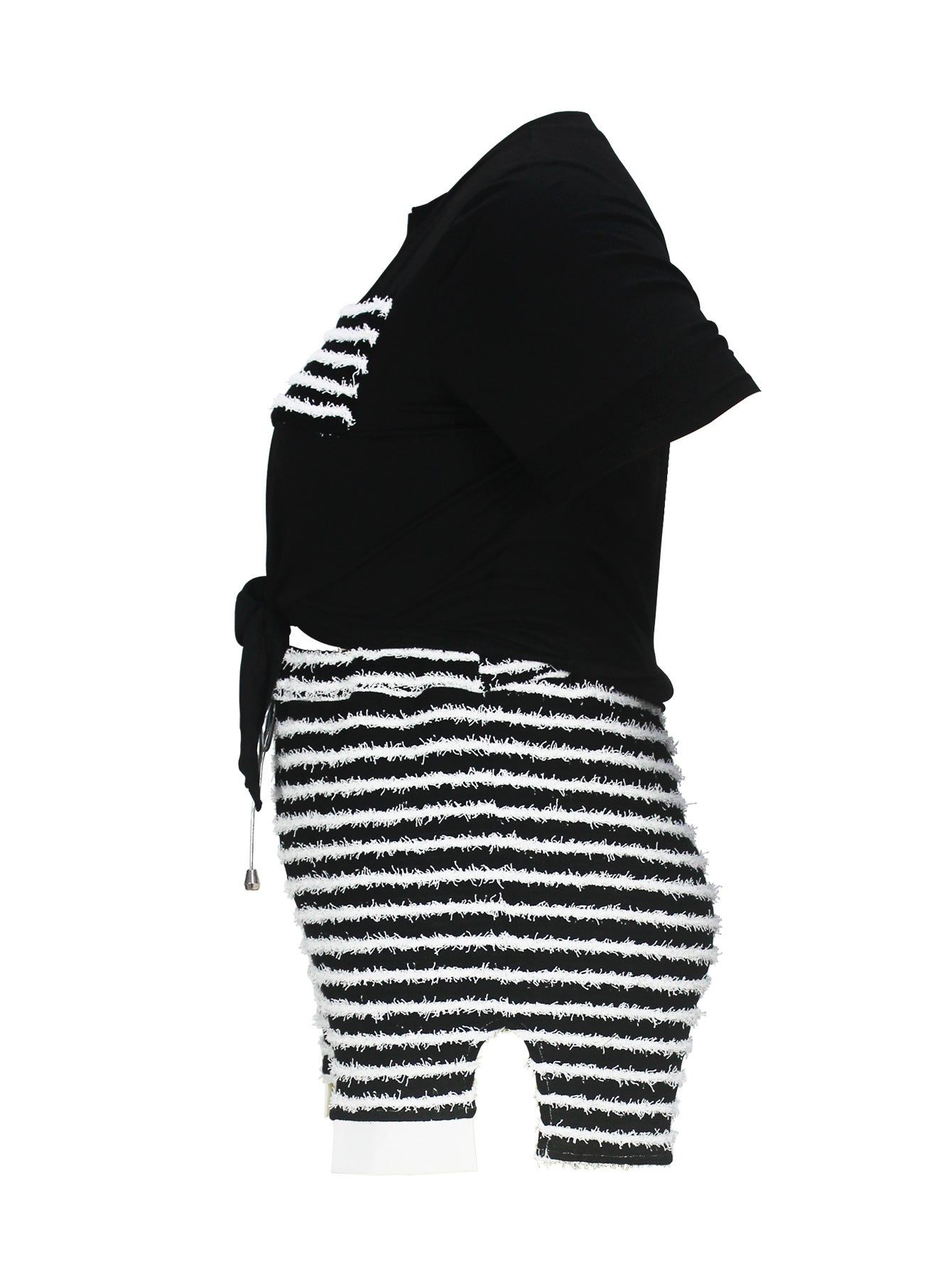 Plus Size Women Summer Elegant Crop Top and Striped Shorts Two-piece Set 9