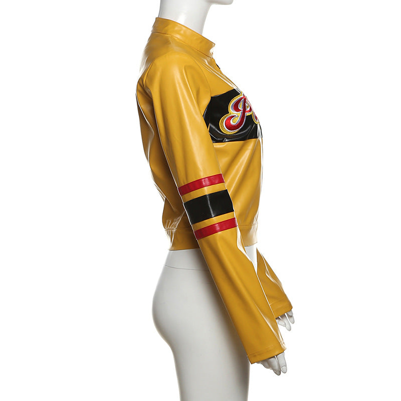 Women street embroidery contrast color Crop Top jacket 9