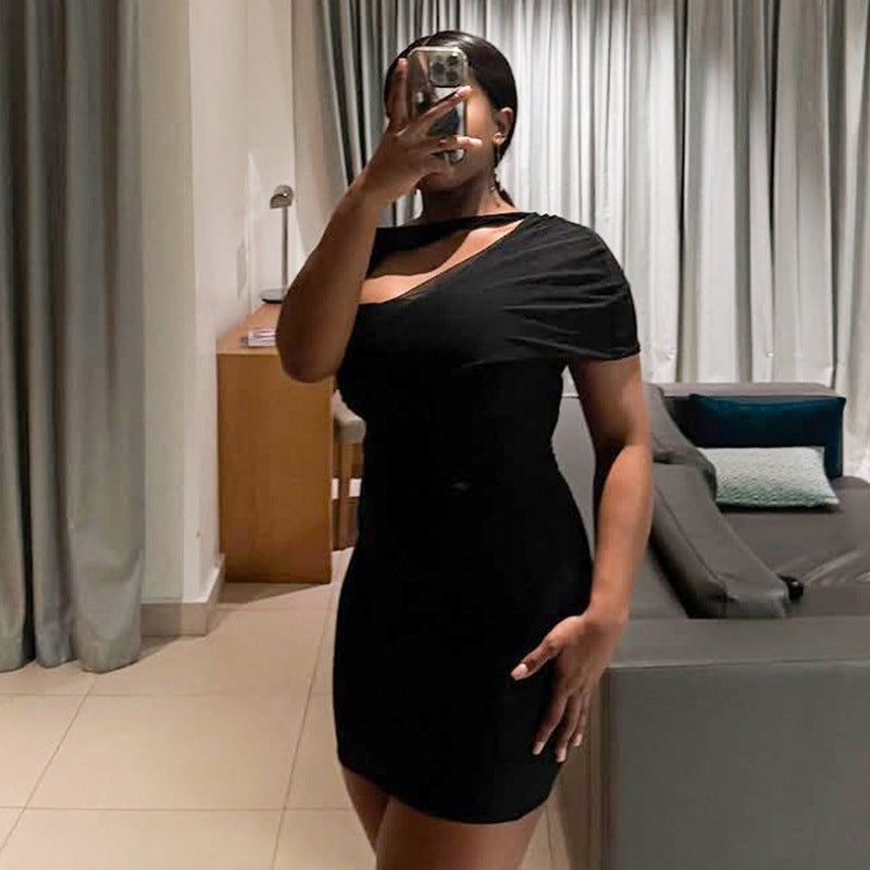 Women's spring and summer Off Shoulder irregular hollow Patchwork Bodycon Dress 16