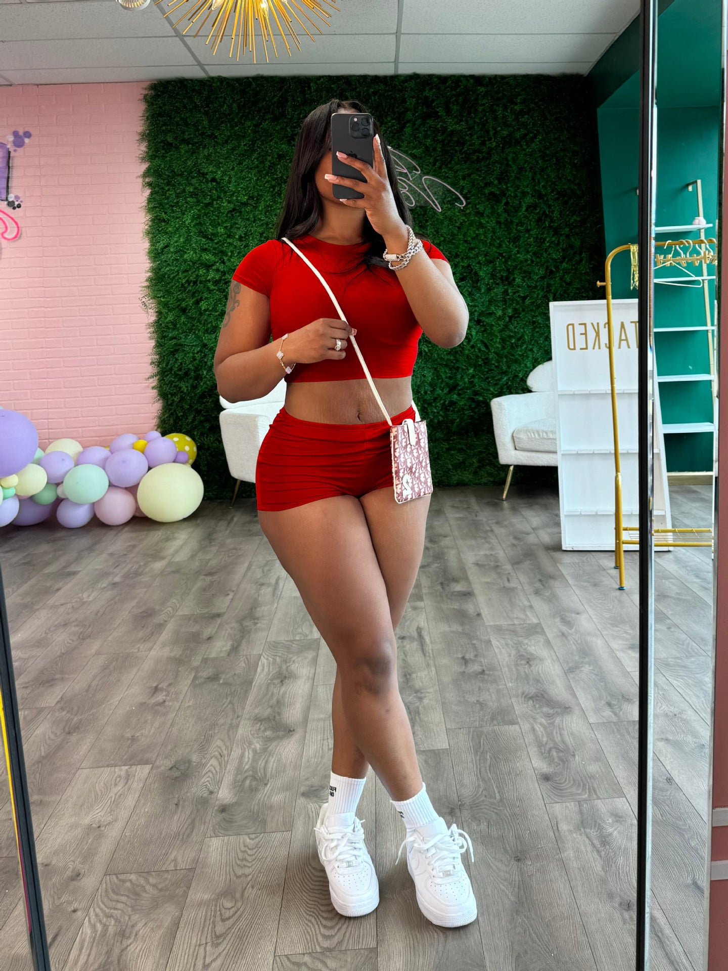 Summer Women's Solid Color Sport Tight Fitting Crop Top Shorts Two Piece Set 12