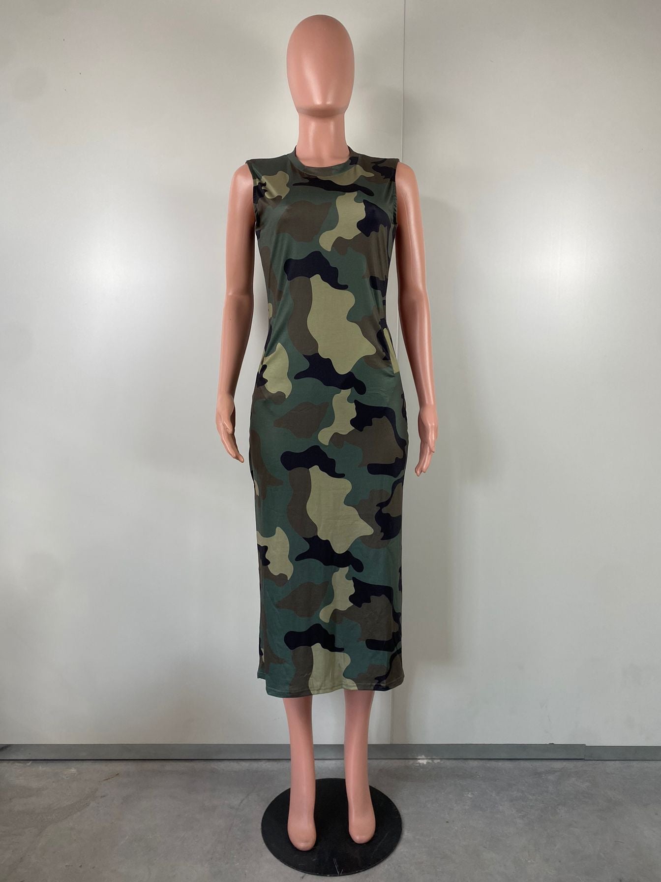 Women spring and summer camouflage print slit dress 6