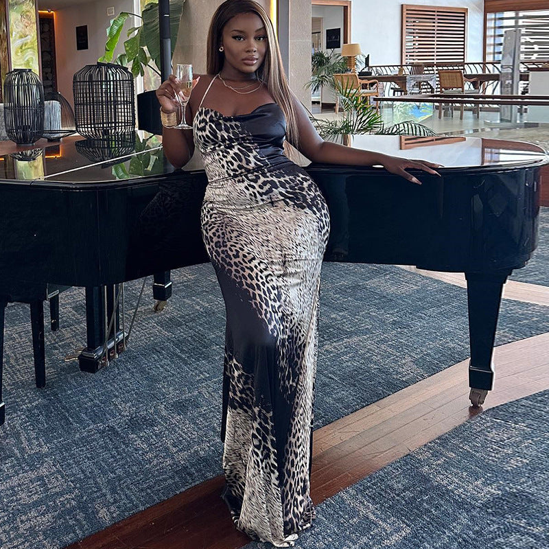 Women Off Shoulder Snake Print Strap Maxi Dress 3