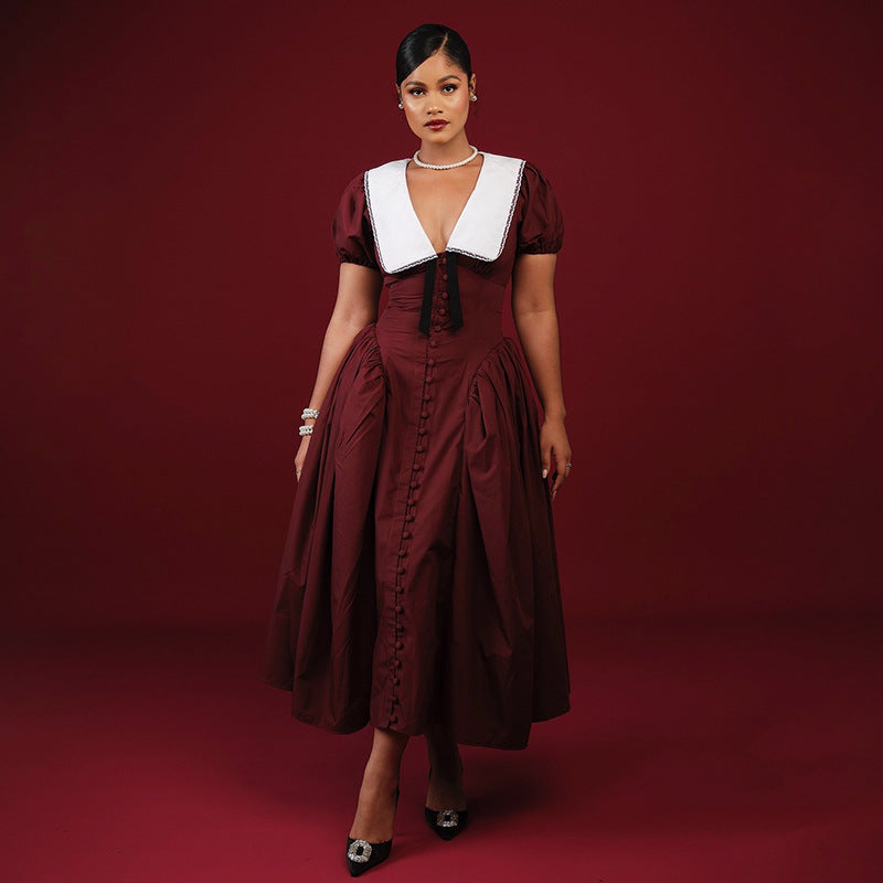 Women autumn and winter French puff sleeve Maxi dress 11