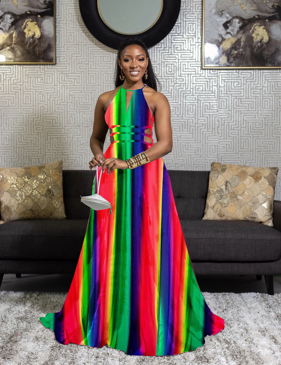 Women's Print Halter Neck Backless Maxi Dress 5