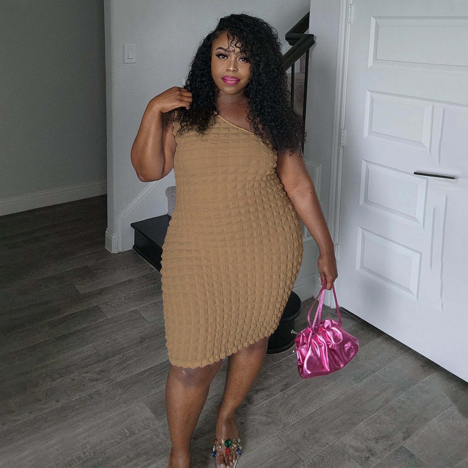 Women's Sexy Slash Shoulder Solid Color Slim Bodycon Dress 9