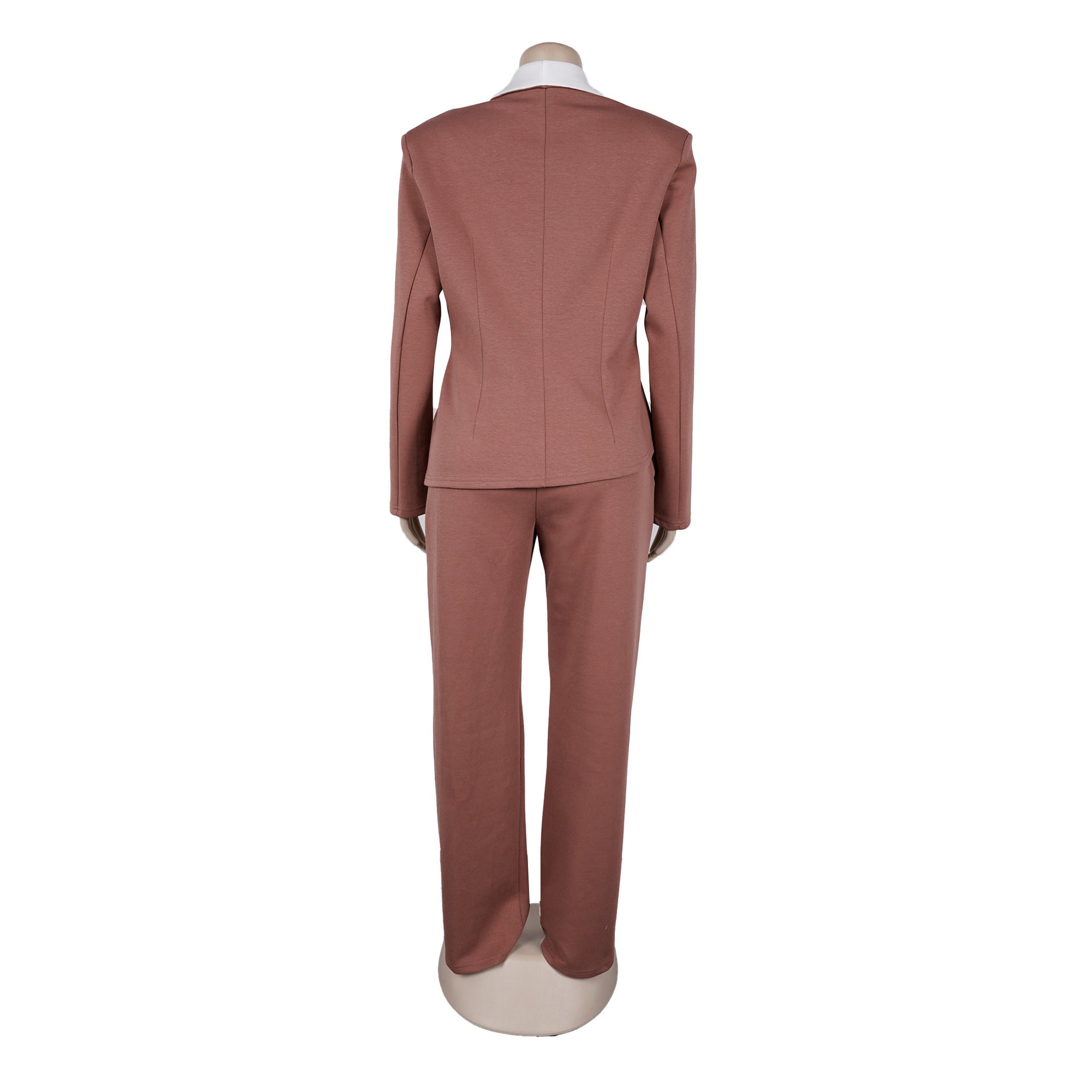 Women's Elegant Career Color-Blocking Turndown Collar Casual Suit Two-Piece Set 44