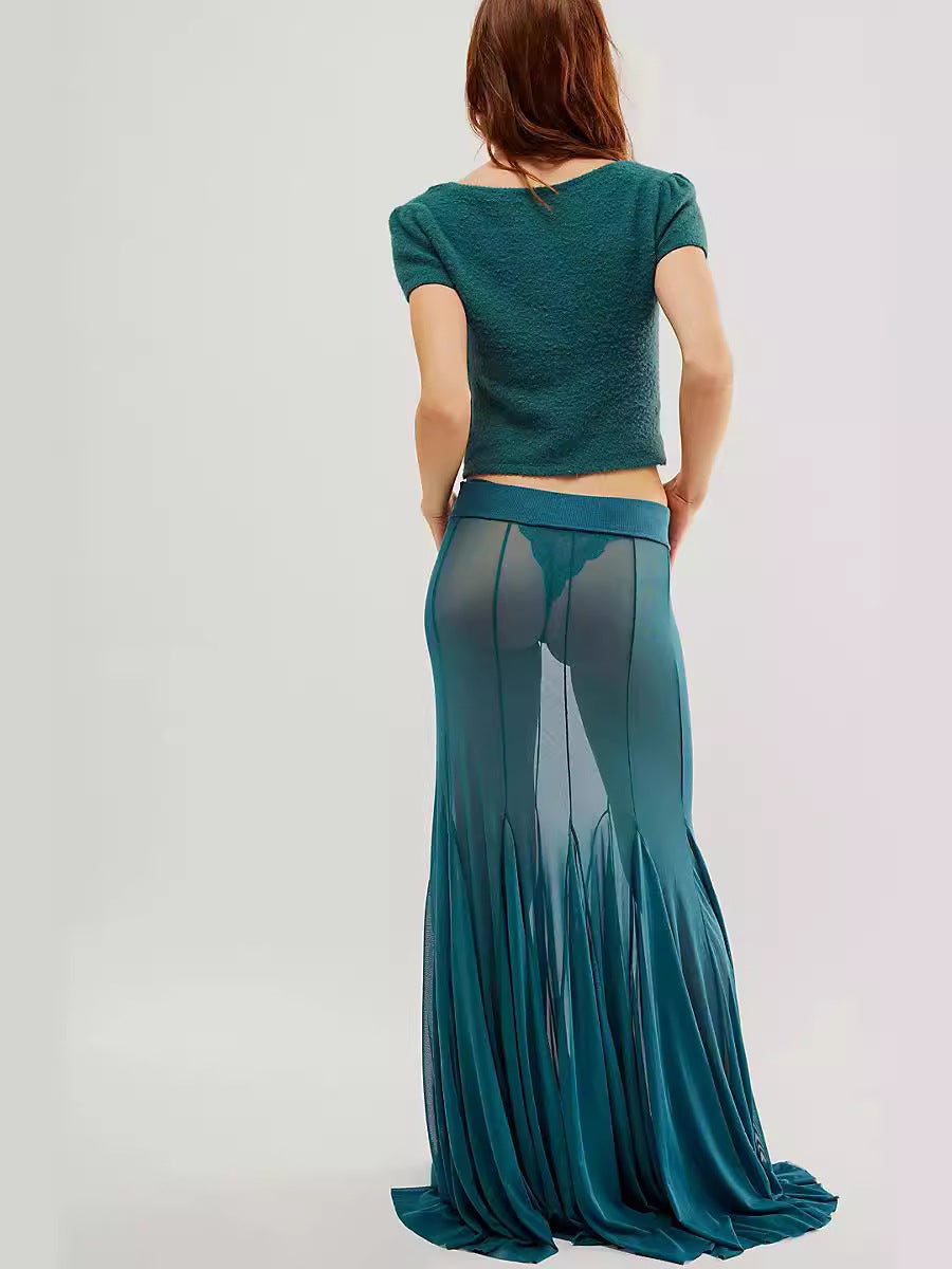 Irregular See-Through Mesh Sexy High-Waisted Long Skirt 12