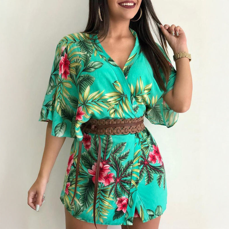 Plant Print Two-Piece Shorts Set 8