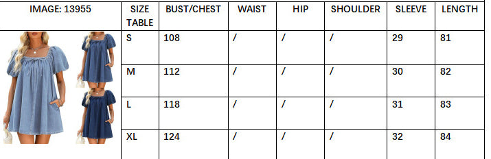 Summer Women's Square Neck Puff Sleeve Denim Short Dress 10