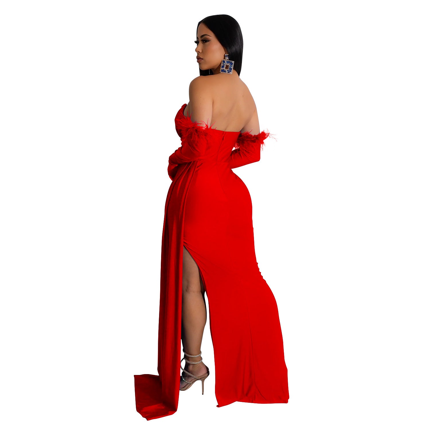 Fashion Women's Solid Color Pleated Low Back Slit Maxi Dress 27