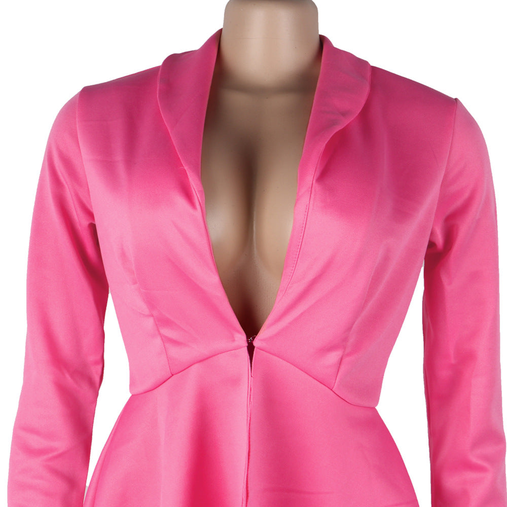 Sexy Women's Solid Color V-Neck Two-Piece Pants Set 35