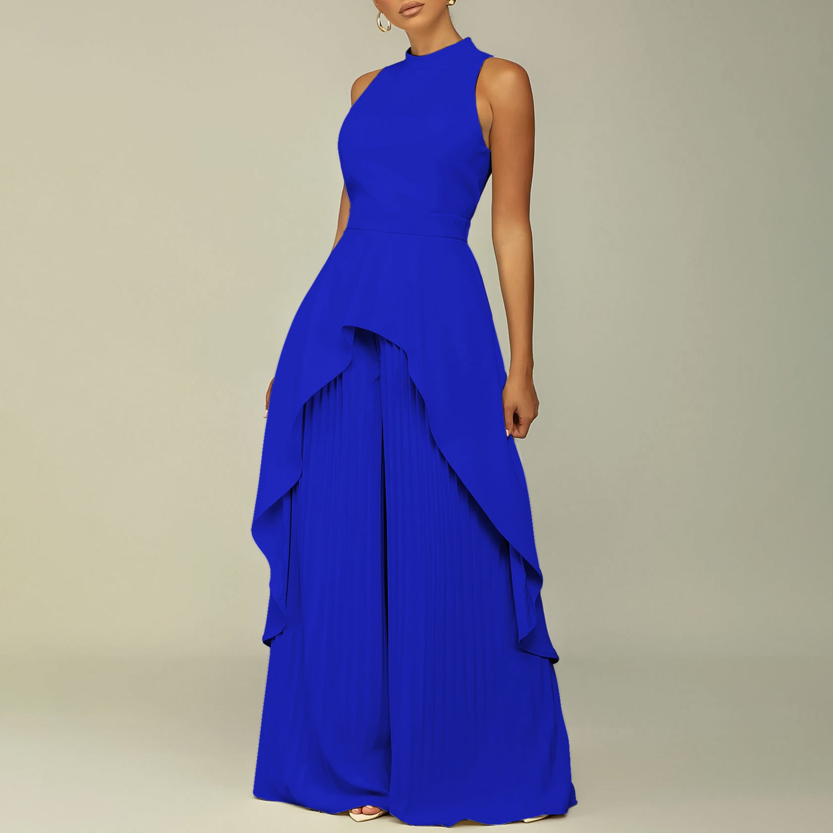 Women's OL Sleeveless Irregular Top Wide Leg Pants Two-Piece Suit 21