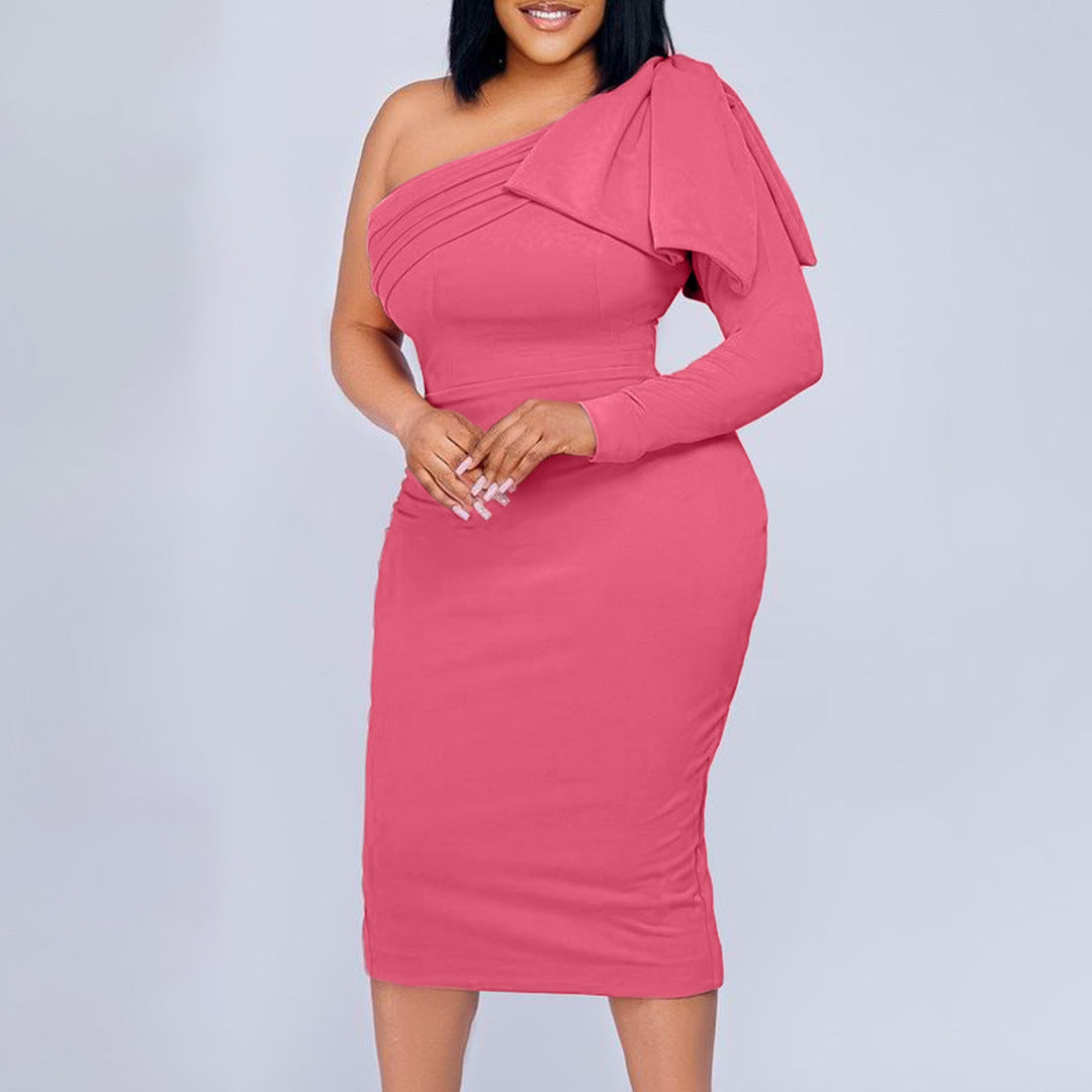 Plus Size Women'S Slash Shoulder Solid Fashion Sexy African Bodycon Dress 8