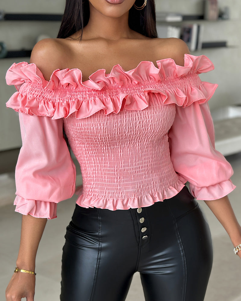 Ruffled Off Shoulder Long Sleeve Top 3