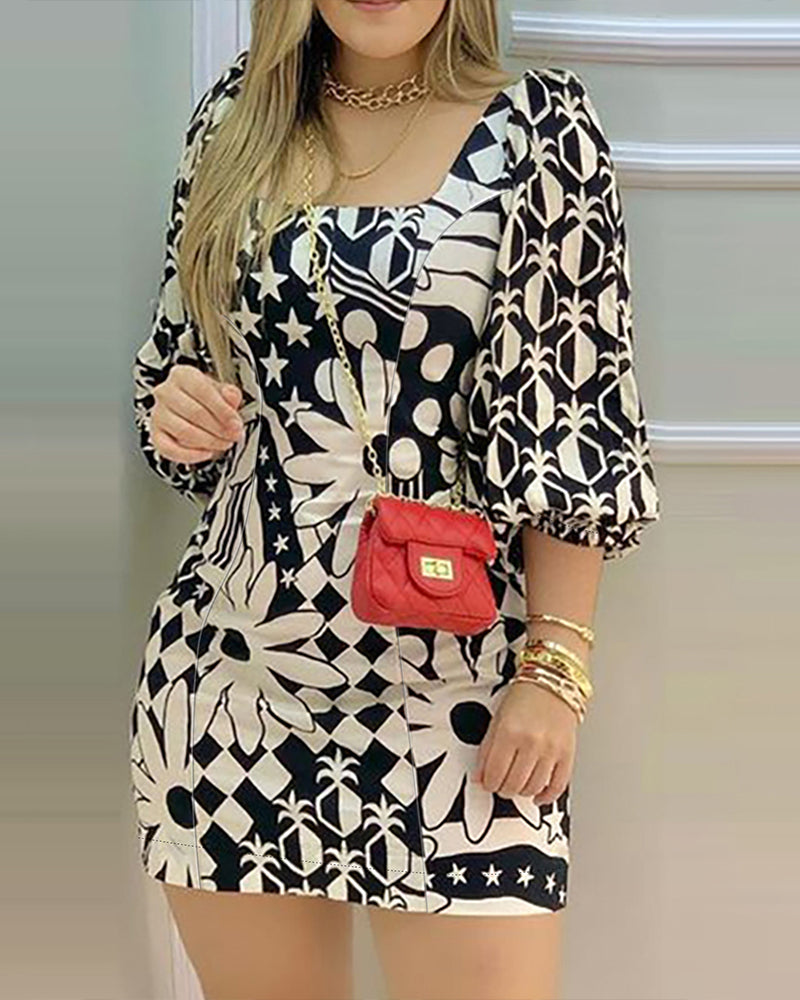 Women's Black Print Short Sleeve Casual Dress