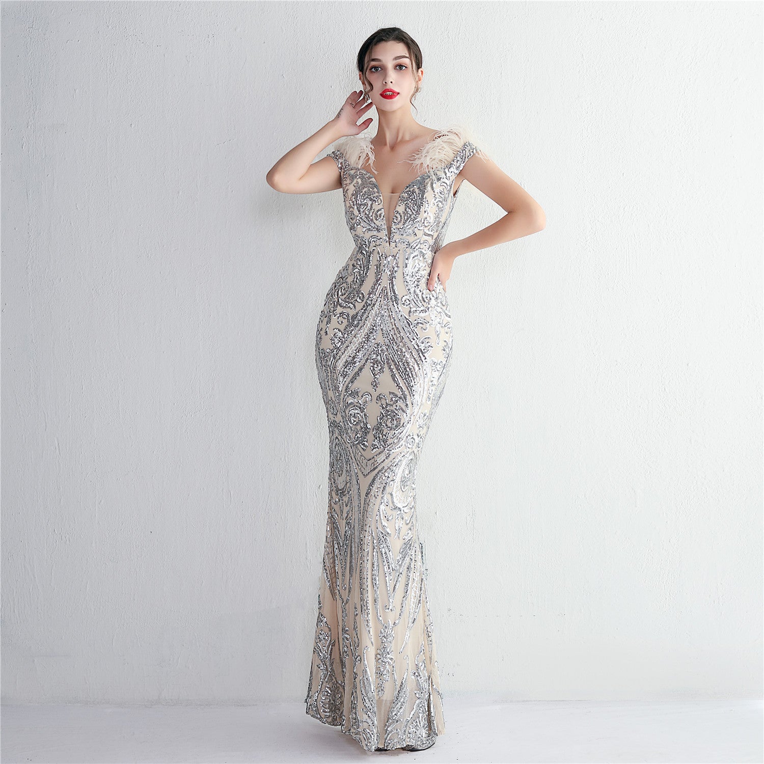 High Density Strong Sequin Positioning Flower Formal Party Slim Fit Sexy Evening Dress 13