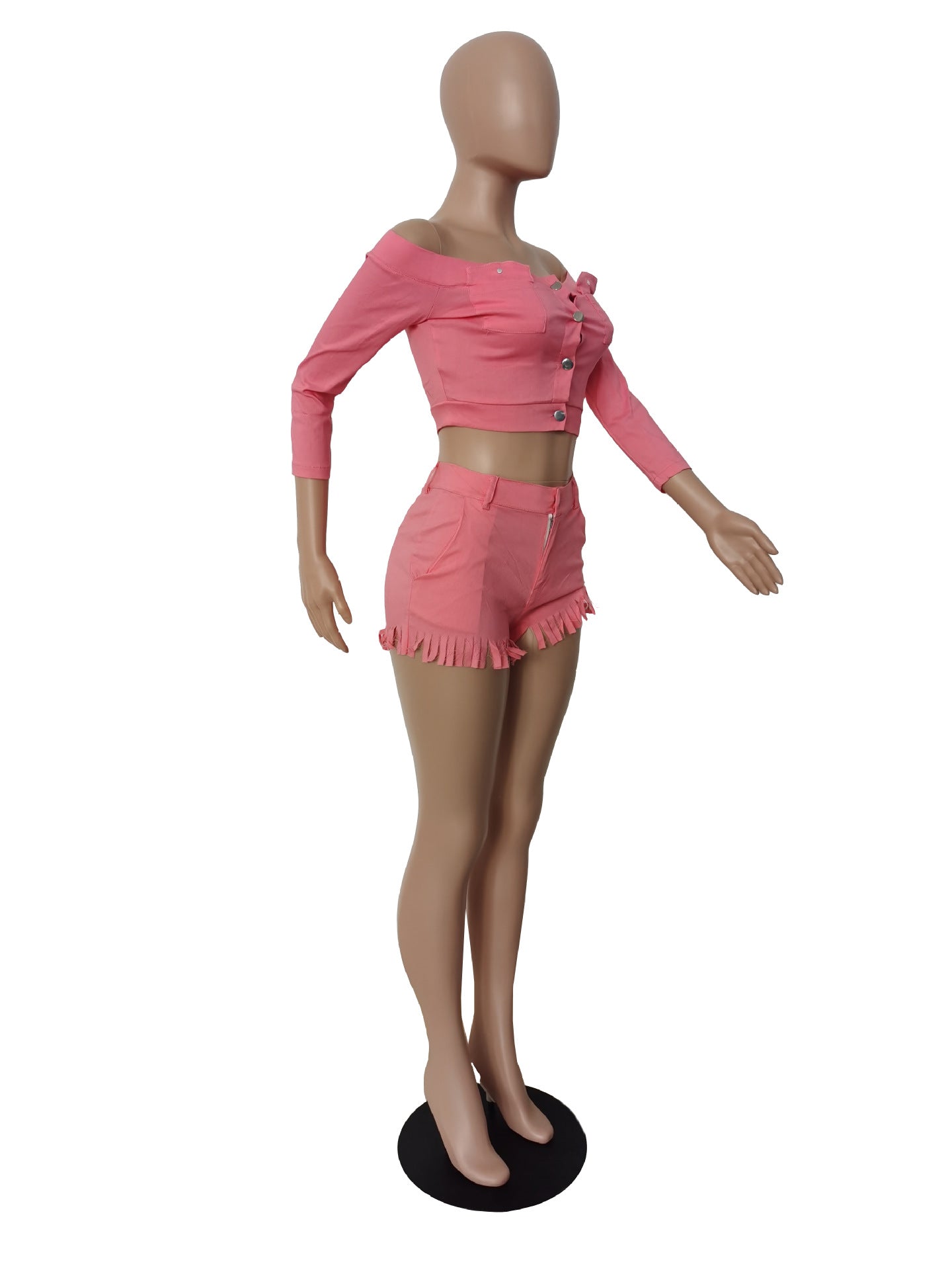 Women's Clothing High Stretch Off Shoulder Two-Piece Shorts Set 12