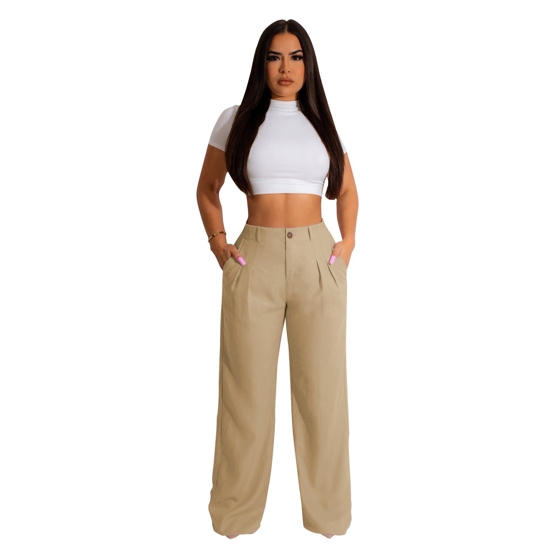Women's Linen Cotton Casual Pants Breathable Straight Pants Linen Trousers Summer 12