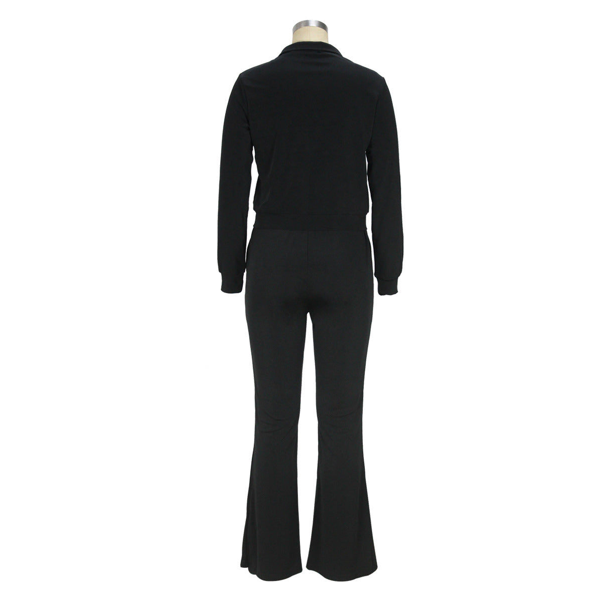 Women Long Sleeve Zip Top and Bell Bottom Pants Casual Two-Piece Set 7
