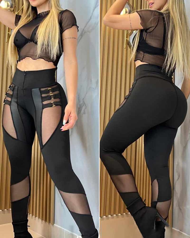 Women Patchwork See Through Pants 3