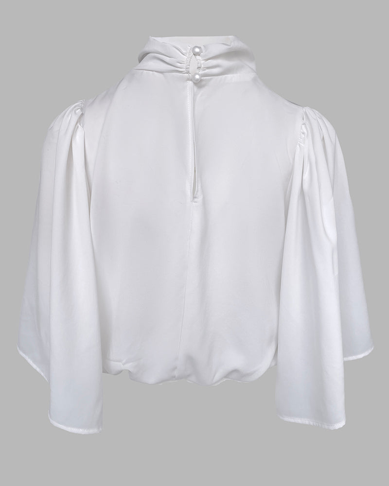 Women's High Neck Loose Bat Sleeve Pleated Shirt 5