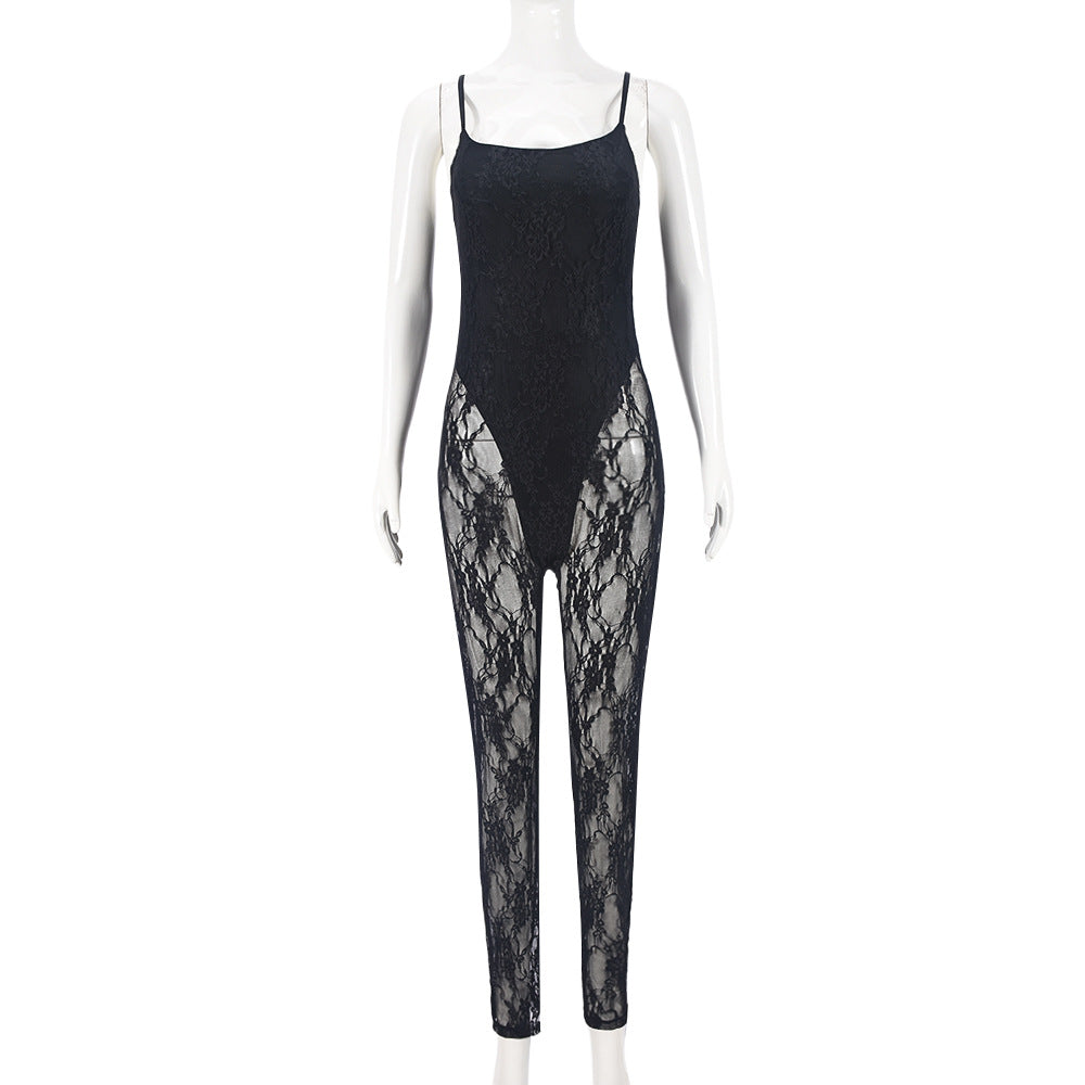 Sexy Autumn Women's strap See-Through mesh High Stretch tight slim jumpsuit 8