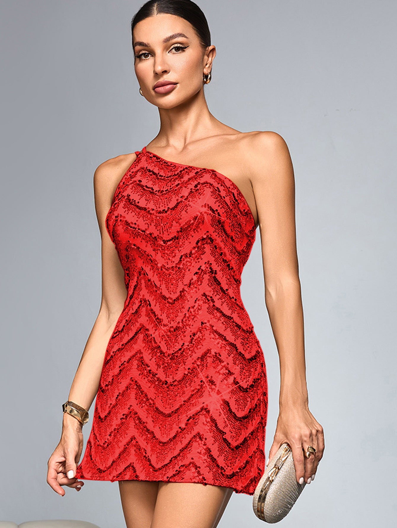 Sexy Sequined Strap One Shoulder Women's Party Dress 7